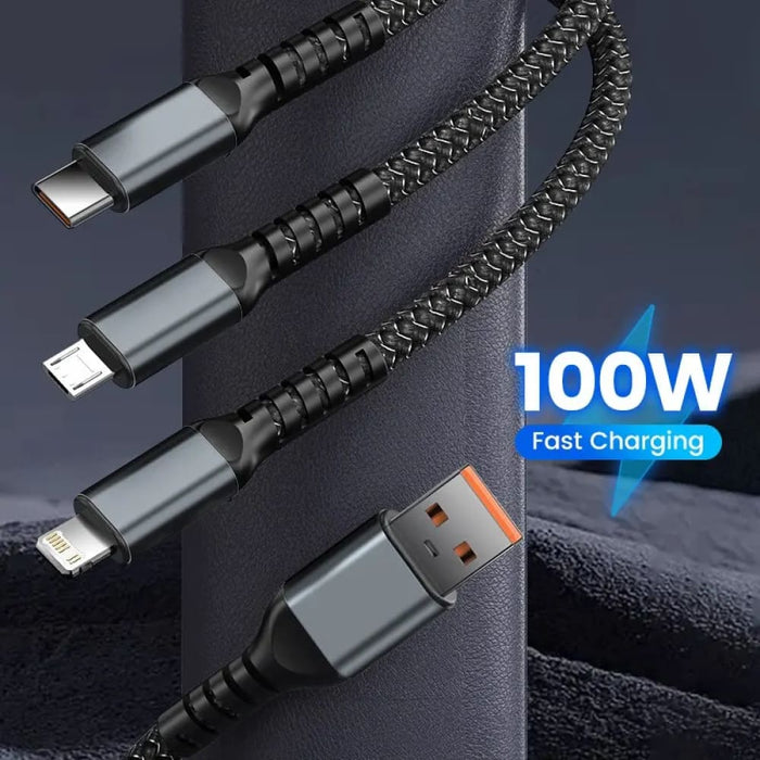 3 In 1 100w Fast Charging Usb To Type c Micro Charger Cable