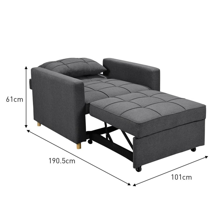 3-in-1 Convertible Lounge Chair Bed By Sarantino - Dark Grey