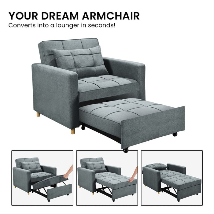 3-in-1 Convertible Sofa Chair Bed By Sarantino - Airforce