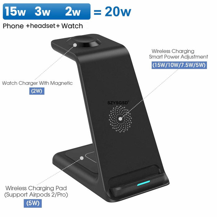 20w 3 In 1 Qi Fast Charging Dock Station