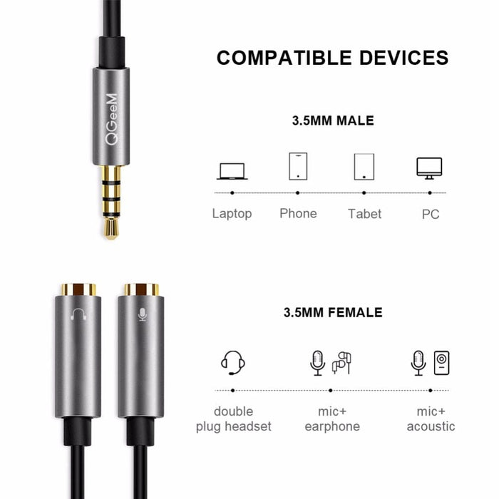 3.5mm 1 Male To 2 Female Mic y Splitter Aux Cable