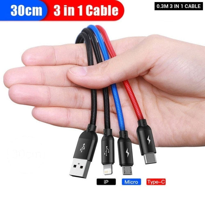 3 In 1 Usb Type c Cable For Samsung Xiaomi Mi Iphone