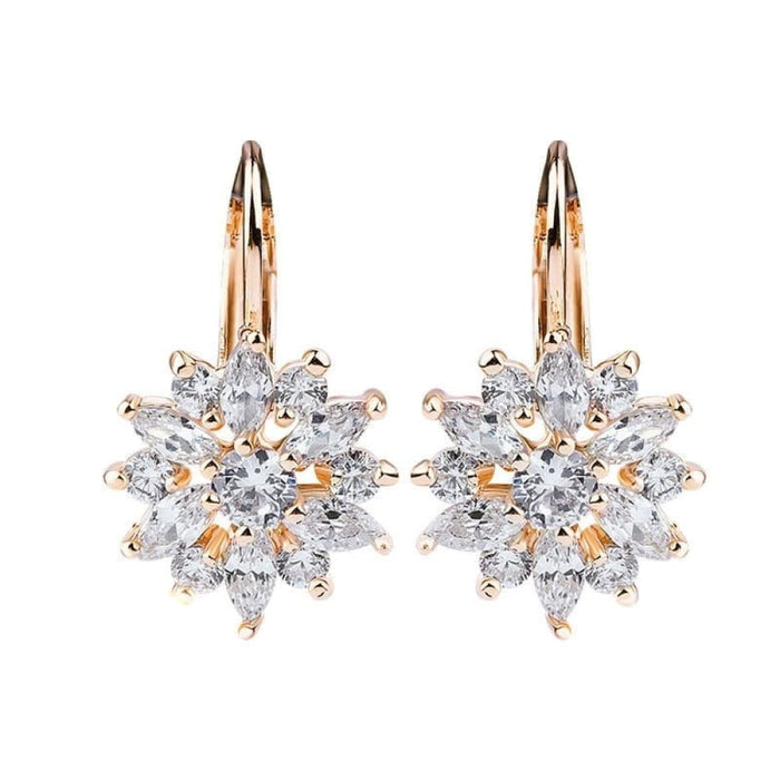 3 Colours Luxury Gold Flower Stud Earrings With Zircon