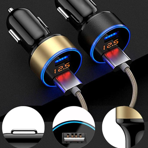 3.1a Dual Usb Car Charger 2 Ports Lcd Display 12-24v