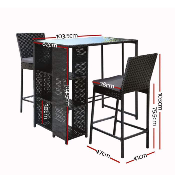 3 Pcs Outdoor Bar Table Stools Set Patio Furniture Dining