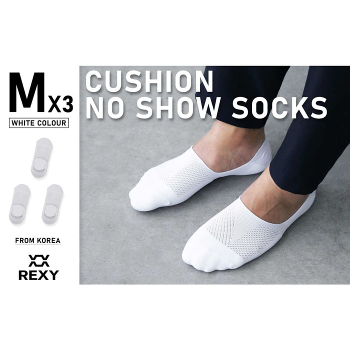 3 Pack Medium White Cushion No Show Ankle Socks Non-slip