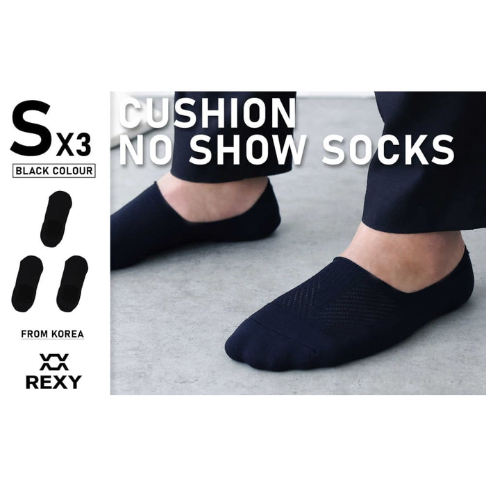 3 Pack Small Black Cushion No Show Ankle Socks Non-slip