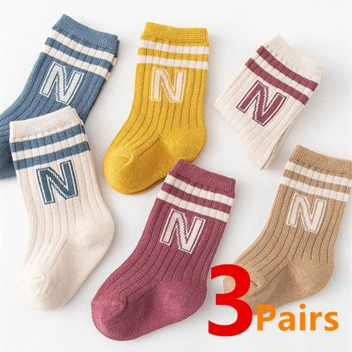 3 Pairs Baby Cotton Knee High Socks Stripes