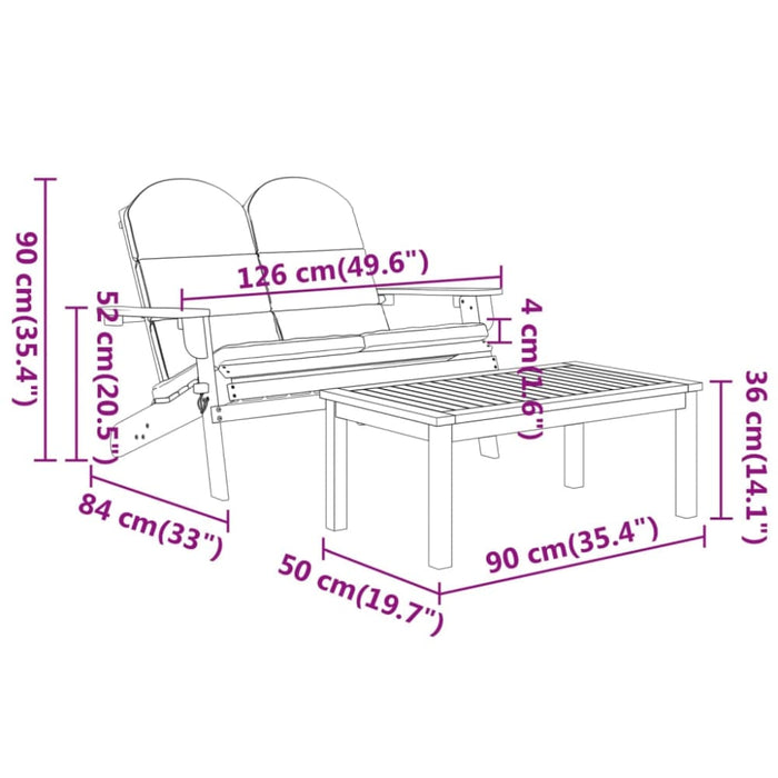 3 Piece Adirondack Garden Lounge Set Solid Wood Acacia