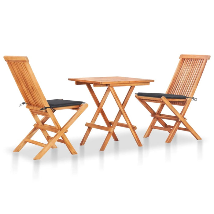 3 Piece Bistro Set With Anthracite Cushions Solid Teak Wood