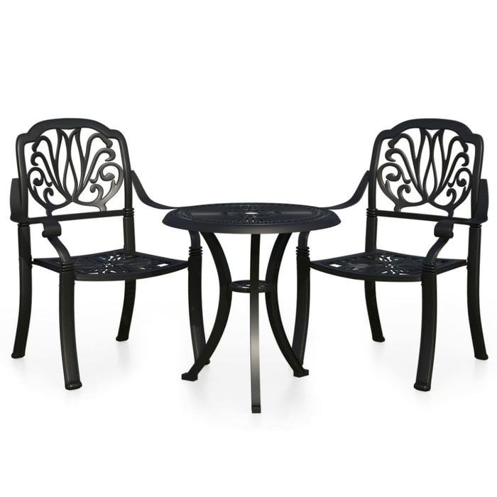 3 Piece Bistro Set Cast Aluminium Black Tbibpll