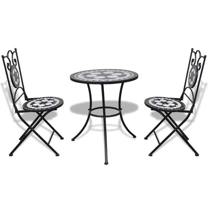 3 Piece Bistro Set Ceramic Tile Black And White Xioiix