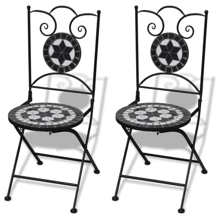 3 Piece Bistro Set Ceramic Tile Black And White Xioiix