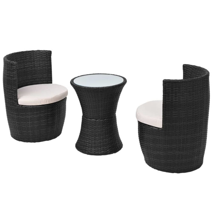 3 Piece Bistro Set With Cushions Poly Rattan Black Atoox