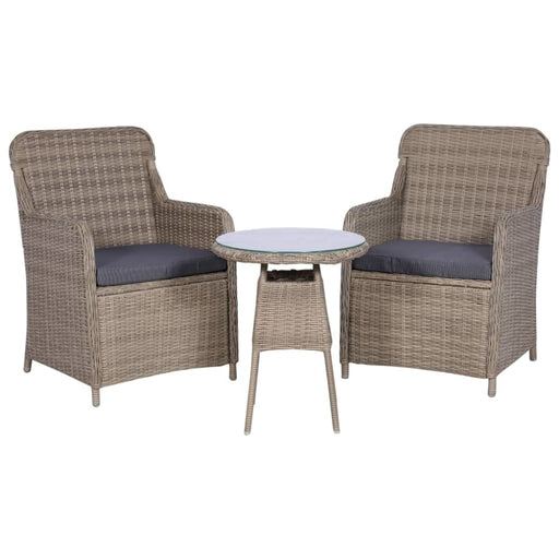 3 Piece Bistro Set With Cushions Poly Rattan Brown Aaoak