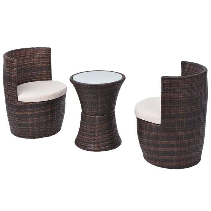 3 Piece Bistro Set With Cushions Poly Rattan Brown Atooo