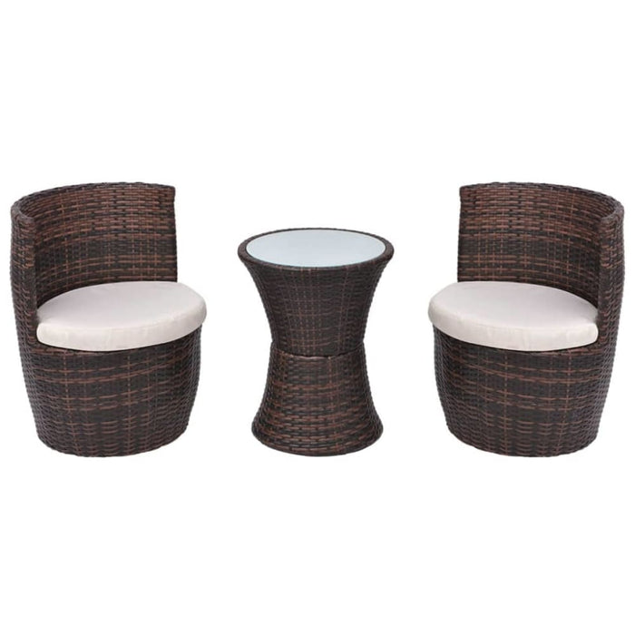 3 Piece Bistro Set With Cushions Poly Rattan Brown Atooo