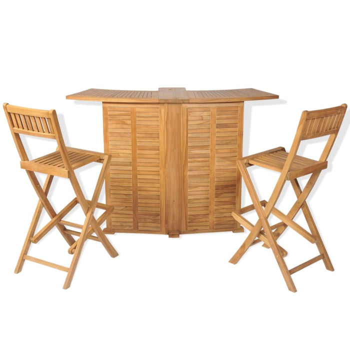 3 Piece Bistro Set With Folding Chairs Solid Teak Wood Atnbp