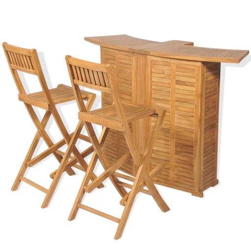 3 Piece Bistro Set With Folding Chairs Solid Teak Wood Atnbp