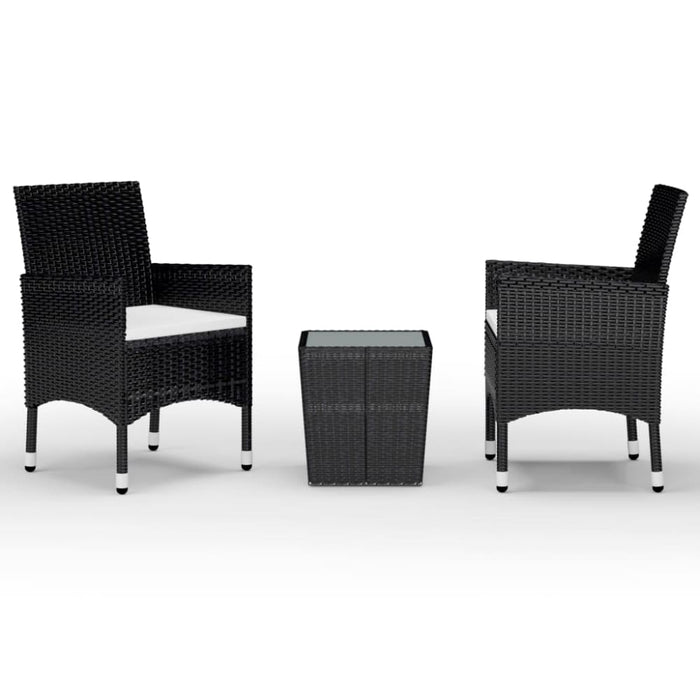 3 Piece Bistro Set Poly Rattan And Tempered Glass Black