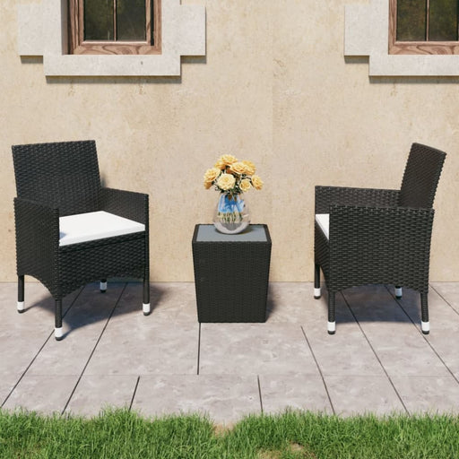 3 Piece Bistro Set Poly Rattan And Tempered Glass Black