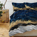 3 Piece Blue Gold Marble Duvet Set With 2 Pillow Shams