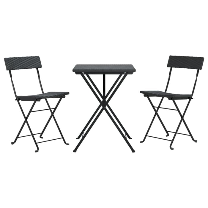 3 Piece Folding Bistro Set Black Poly Rattan Tokknk