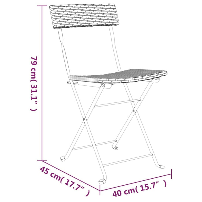 3 Piece Folding Bistro Set Black Poly Rattan Tokknk