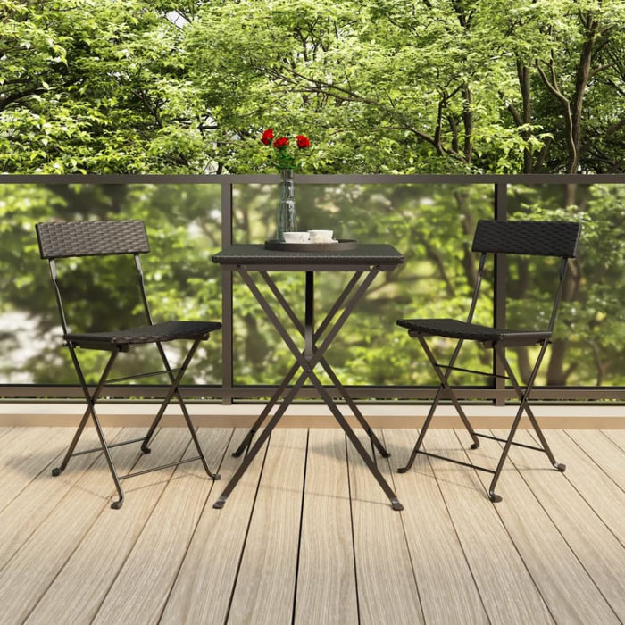 3 Piece Folding Bistro Set Black Poly Rattan Tokknk