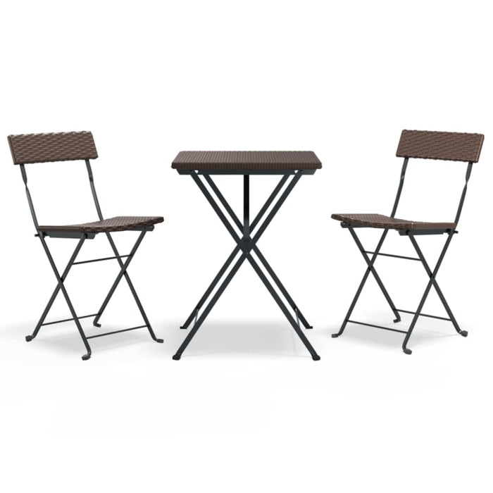 3 Piece Folding Bistro Set Brown Poly Rattan Tokkkb