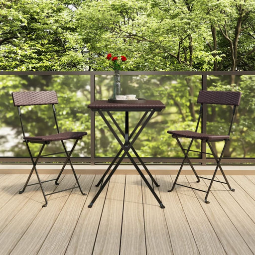 3 Piece Folding Bistro Set Brown Poly Rattan Tokkkb