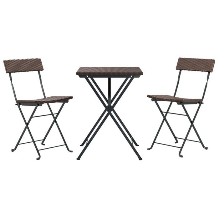 3 Piece Folding Bistro Set Brown Poly Rattan Tokkkb