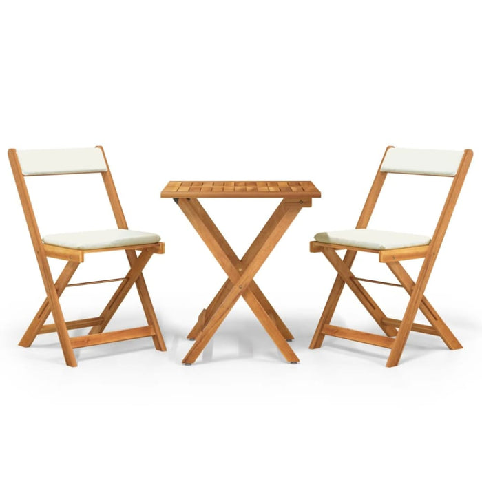 3 Piece Folding Bistro Set With Cushions Solid Wood Acacia