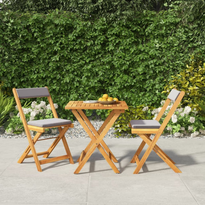 3 Piece Folding Bistro Set With Cushions Solid Wood Acacia