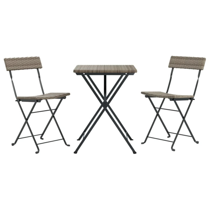 3 Piece Folding Bistro Set Grey Poly Rattan Tokkko