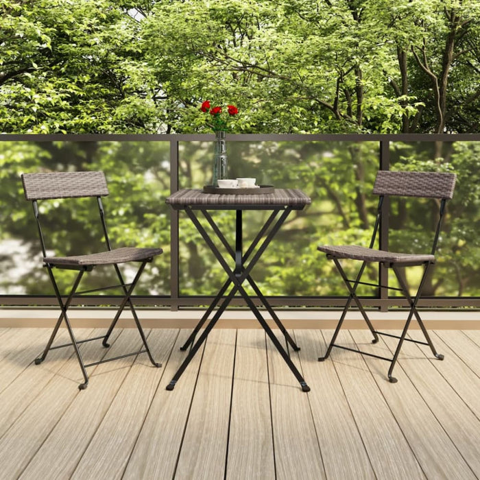 3 Piece Folding Bistro Set Grey Poly Rattan Tokkko