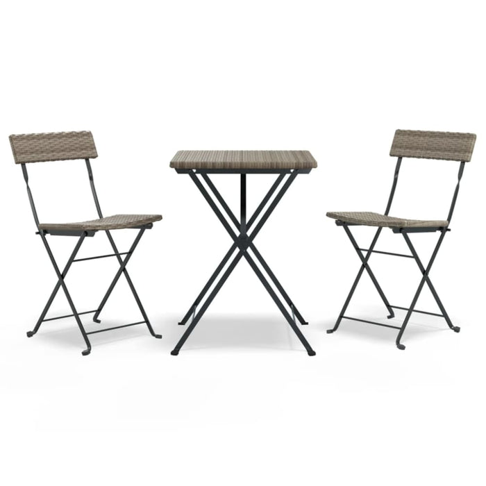 3 Piece Folding Bistro Set Grey Poly Rattan Tokkko