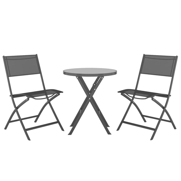 3 Piece Folding Bistro Set Steel Grey Tbitptl