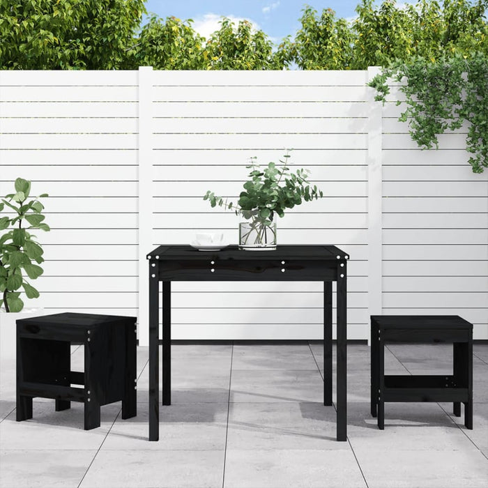 3 Piece Garden Bistro Set Black Solid Wood Pine Topiibi