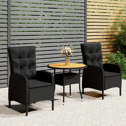 3 Piece Garden Bistro Set Poly Rattan Black Tbpnpak