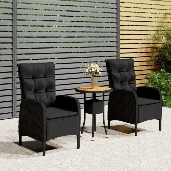 3 Piece Garden Bistro Set Poly Rattan Black Tbpnpap