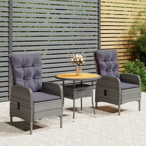 3 Piece Garden Bistro Set Poly Rattan Grey Tbpnpai