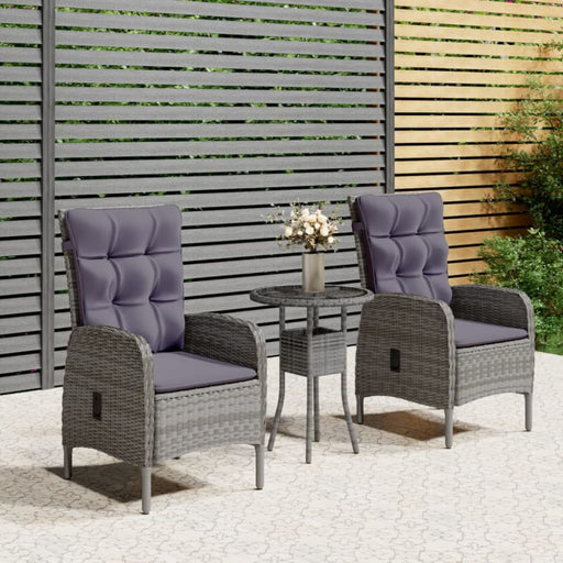 3 Piece Garden Bistro Set Poly Rattan Grey Tbpnpax