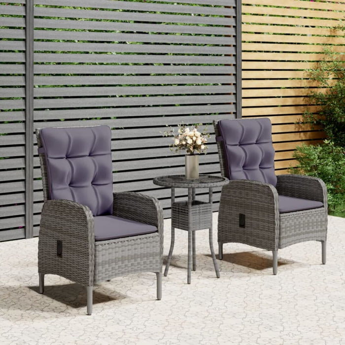 3 Piece Garden Bistro Set Poly Rattan Grey Tbpnpax