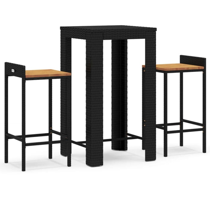 3 Piece Garden Bar Set Black Poly Rattan&solid Wood Acacia