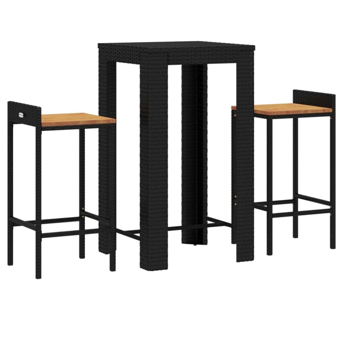 3 Piece Garden Bar Set Black Poly Rattan&solid Wood Acacia