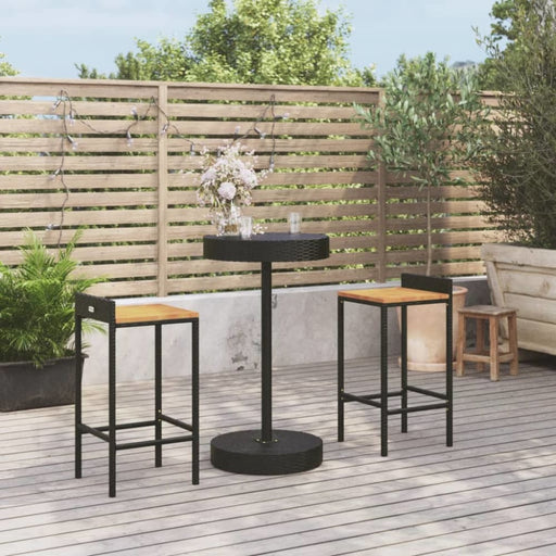 3 Piece Garden Bar Set Black Poly Rattan&solid Wood Acacia