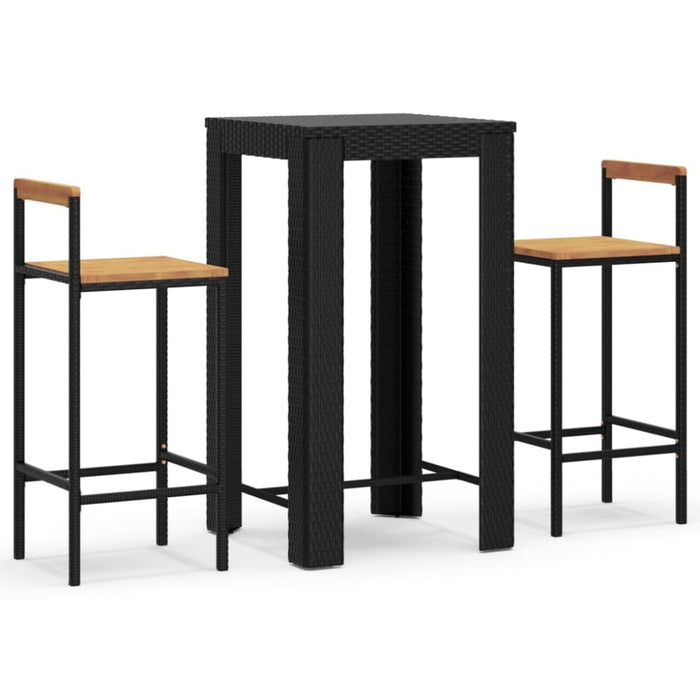 3 Piece Garden Bar Set Black Poly Rattan&solid Wood Acacia