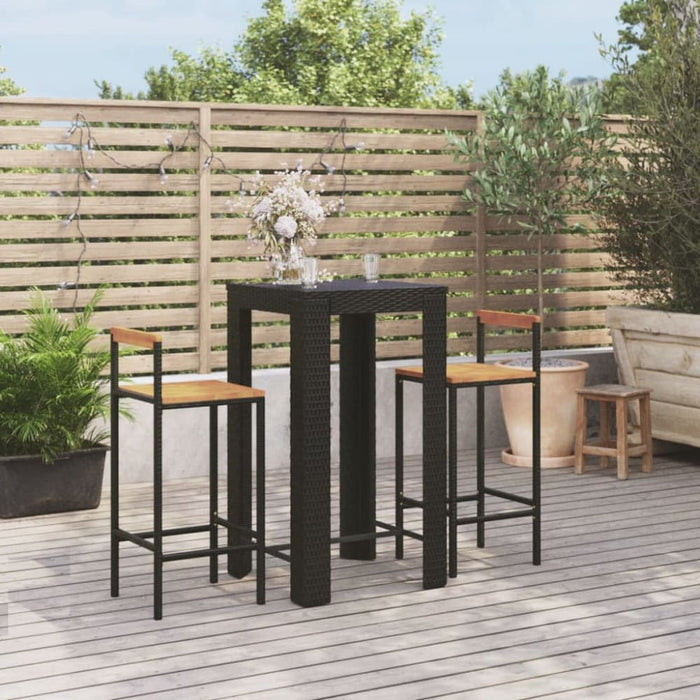 3 Piece Garden Bar Set Black Poly Rattan&solid Wood Acacia