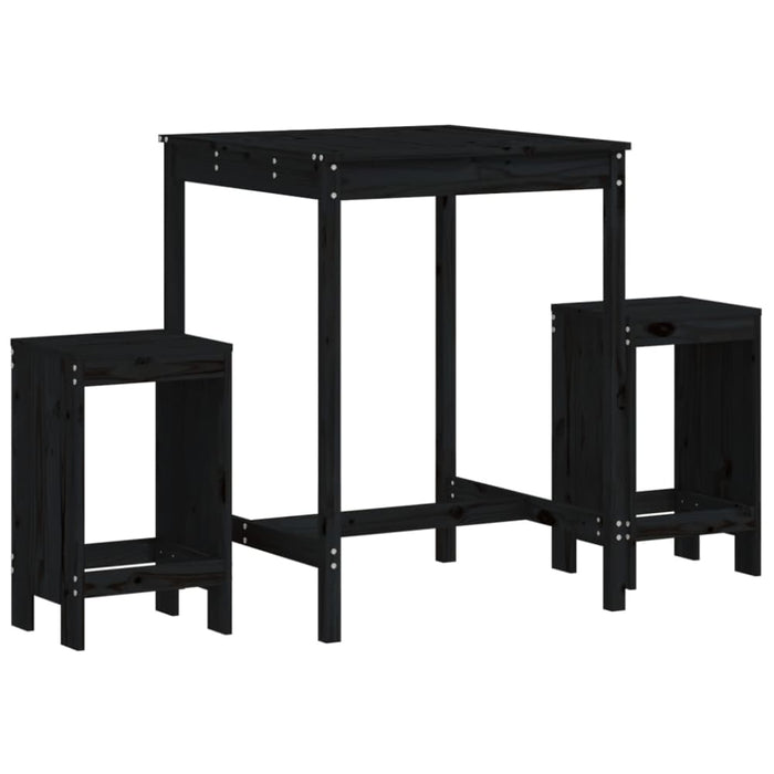 3 Piece Garden Bar Set Black Solid Wood Pine Topiiti